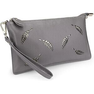 YALUXE Women's Gray Genuine Leather Wristlet Clutch Purse Crossbody Bag D27-4